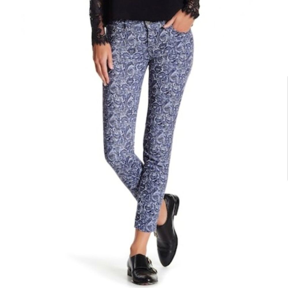 The Kooples Paisley Short Fit Black Cream Skinny Jeans Size 24